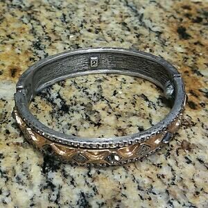 Vintage Tat2 Designs Skhirat ID Bangle Gold Silver Hammered Bracelet 6.25" $325